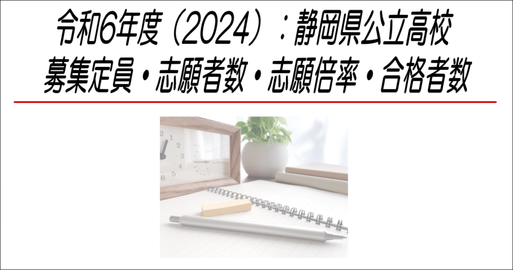 令和6年度（2024）：静岡県公立高校の募集定員・志願者数・志願倍率・合格者数